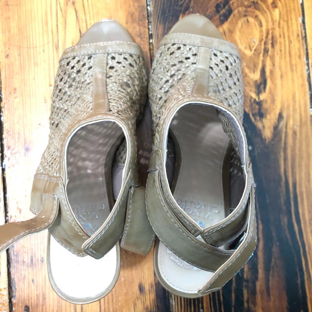 Vince Camuto 6.5 Brown Peep Toe Cage Heel